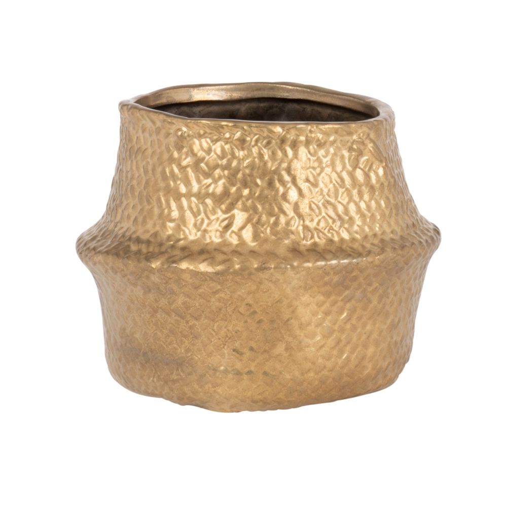 Cache-pot en grès doré effet panier H12 (photo) Cache-pot en grès doré effet panier H12