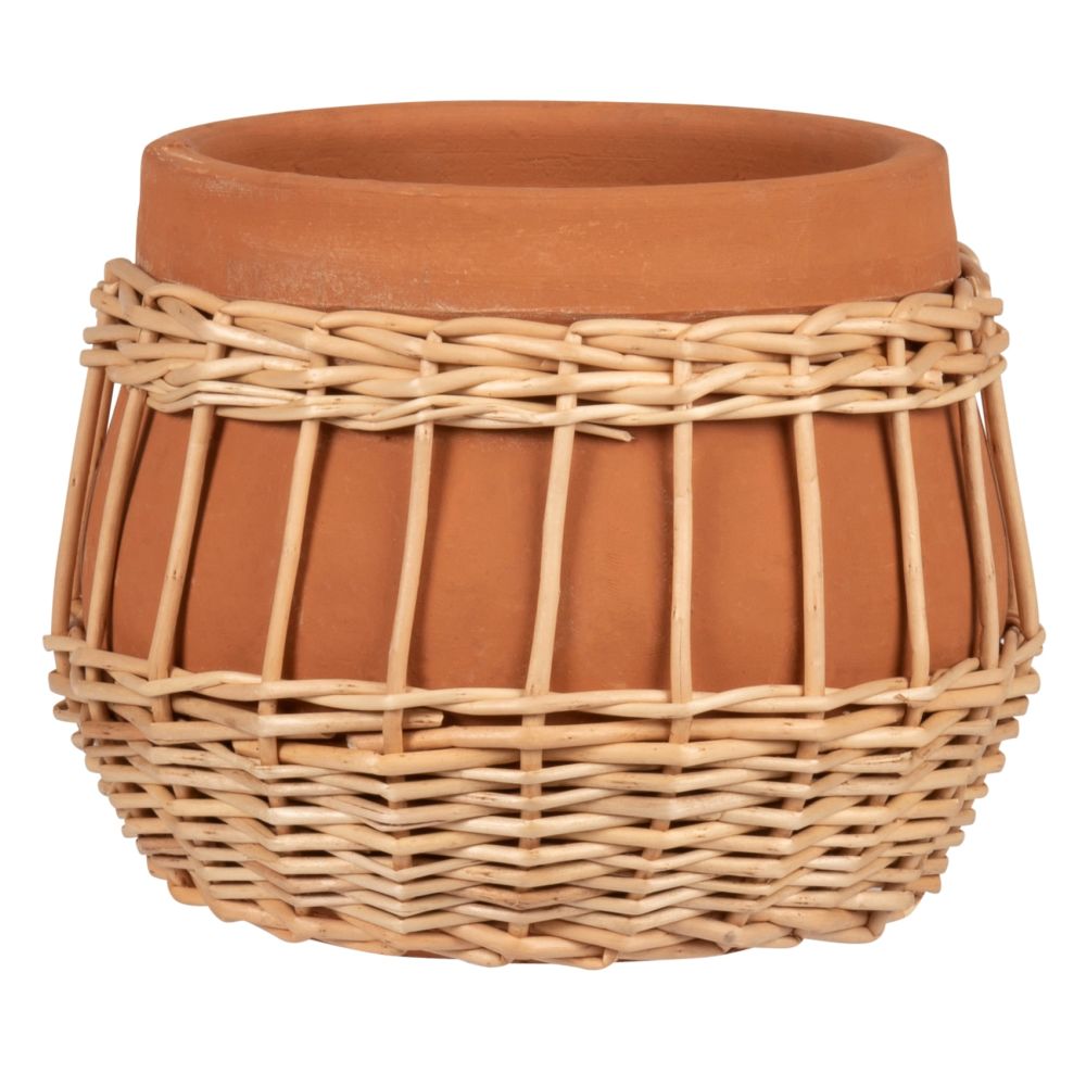 Cache-pot en terre cuite et osier H13 (photo) Cache-pot en terre cuite et osier H13