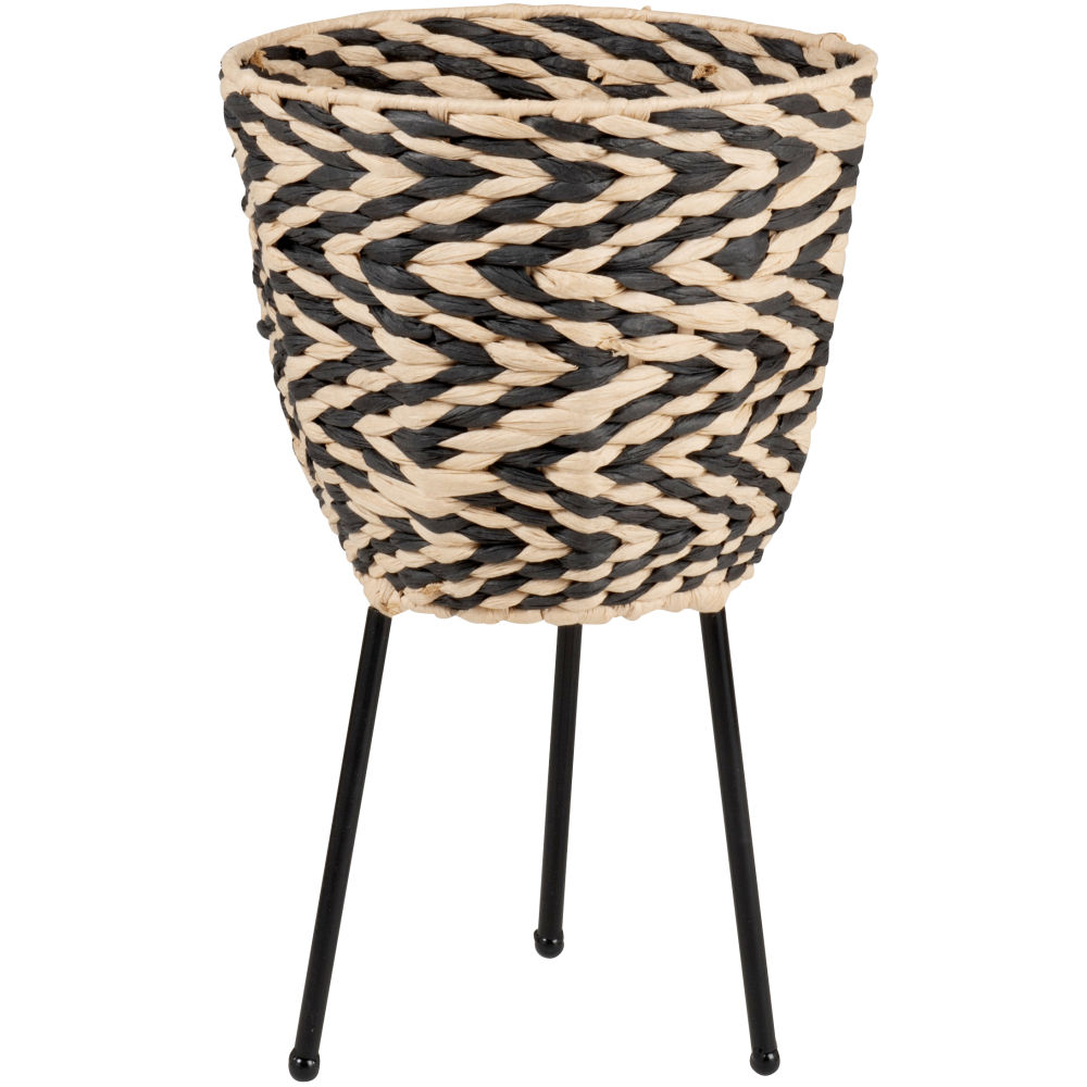 Cache pot style raphia tressé noir et beige H38 Cache pot style raphia tressé noir et beige H38