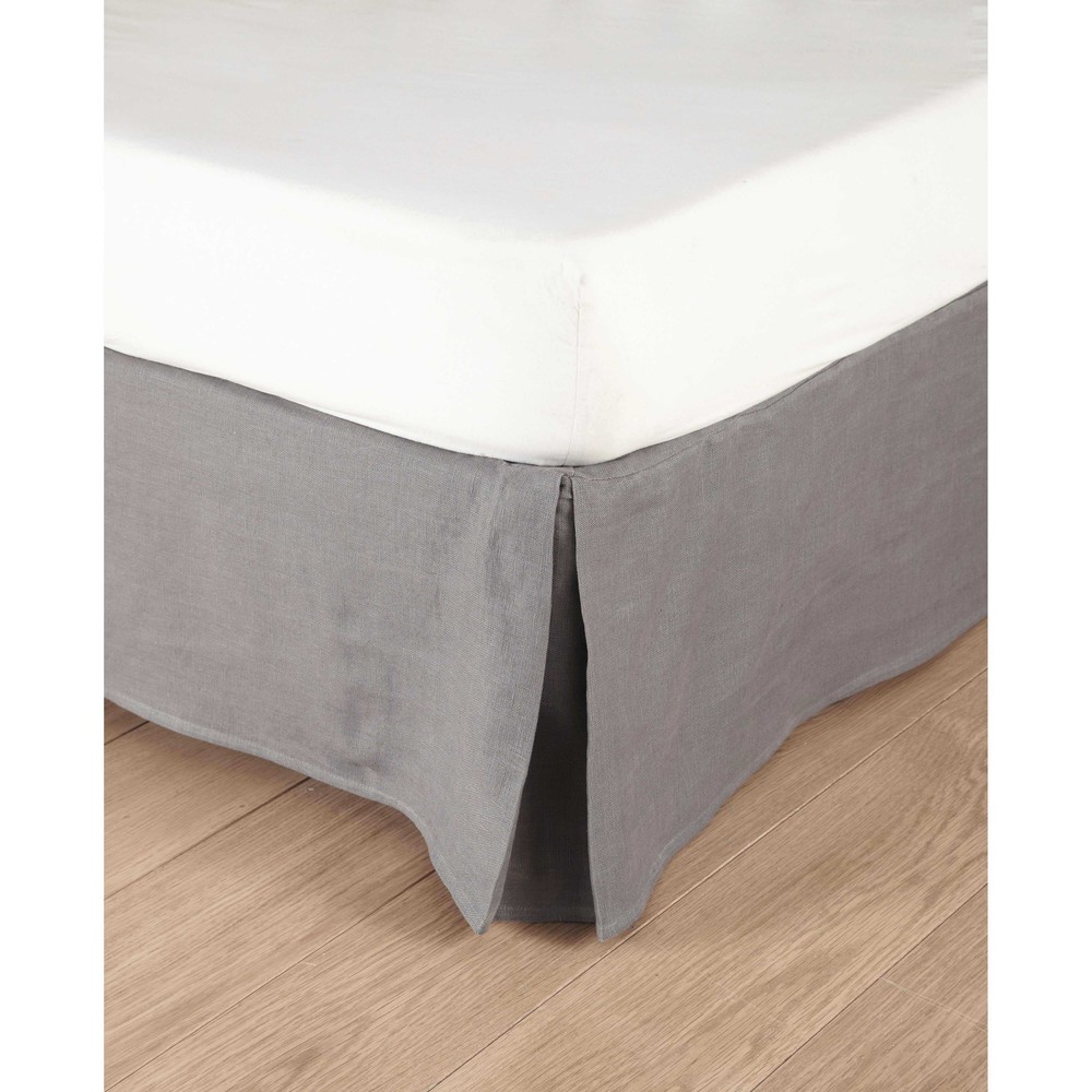 Cache-sommier 140x190 en lin lavé gris moyen Cache-sommier 140x190 en lin lavé gris moyen