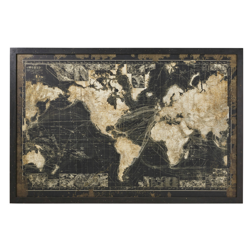 Cadre lumineux carte du monde noire 180x120