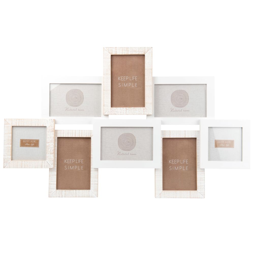 Cadre multivues 8 photos en pin blanc et beige (photo) Cadre multivues 8 photos en pin blanc et beige