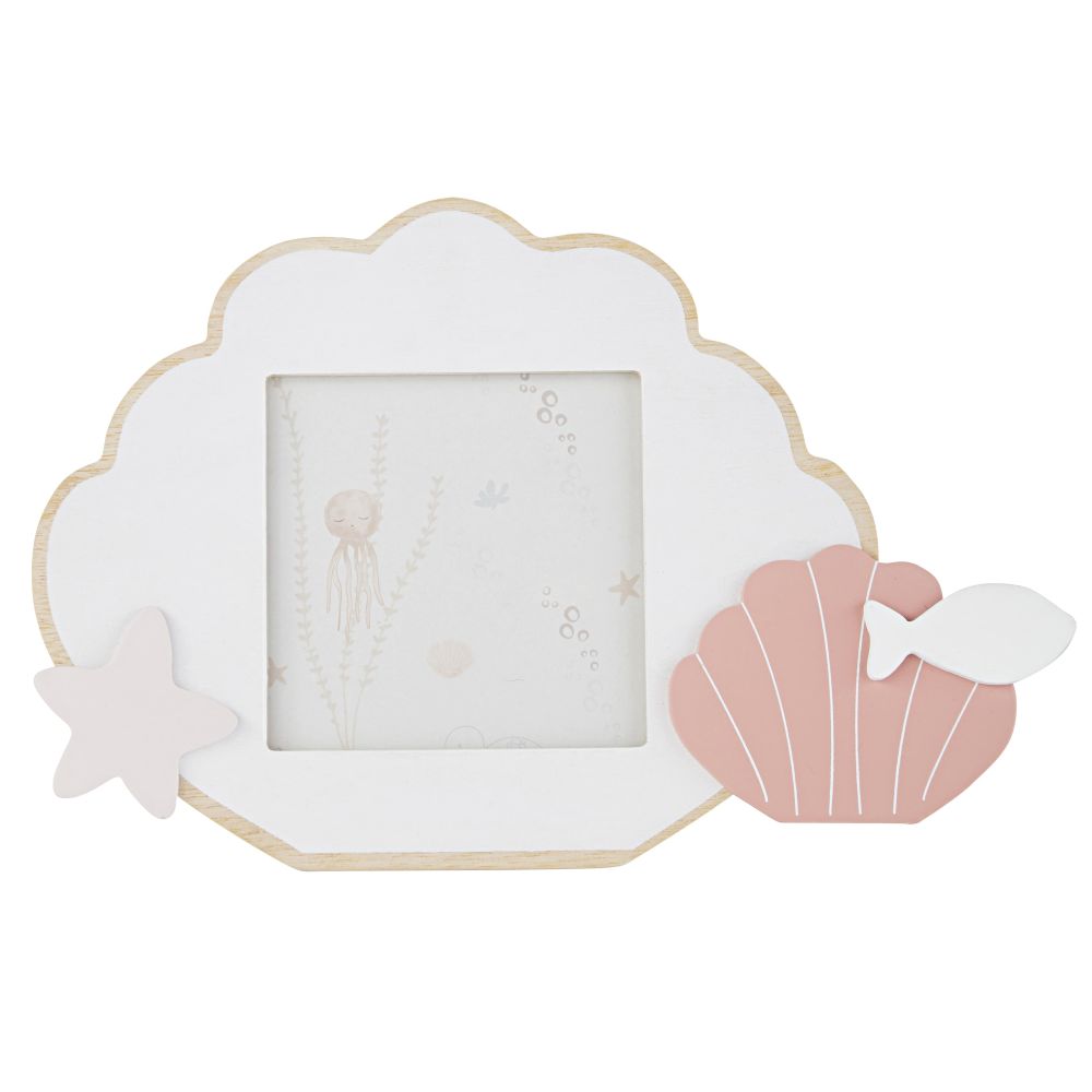 Cadre photo coquillage en pin rose, blanc et bleu 10x10 (photo) Cadre photo coquillage en pin rose, blanc et bleu 10x10