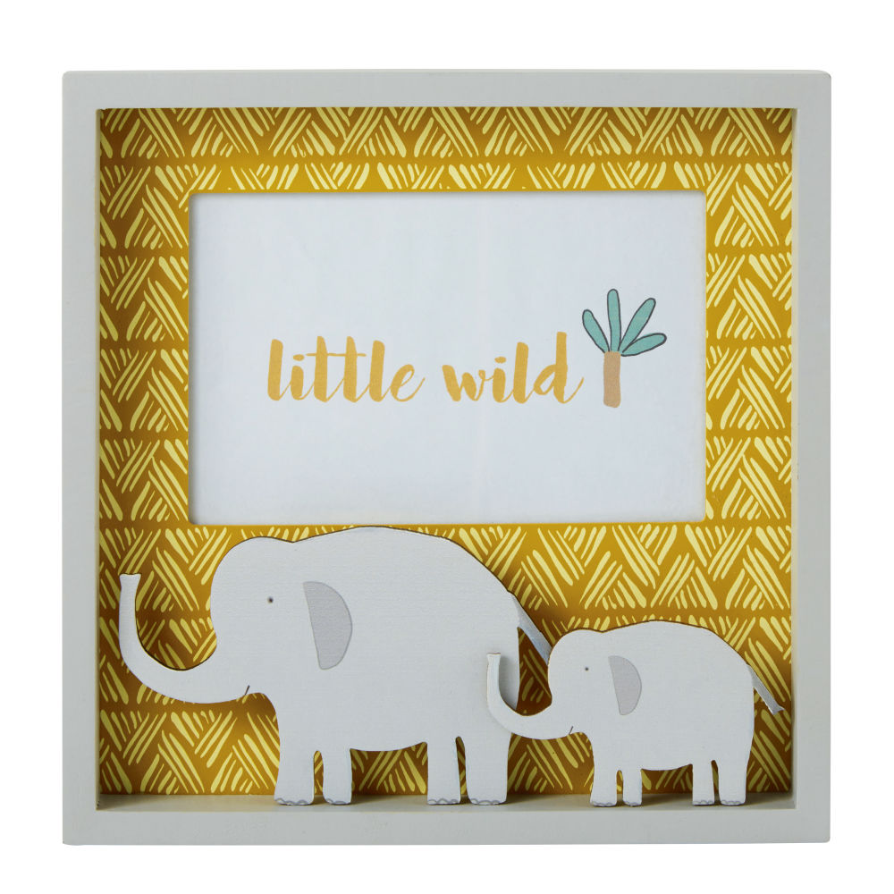 Cadre photo en pin jaune et éléphants gris 10x15 (photo) Cadre photo en pin jaune et éléphants gris 10x15