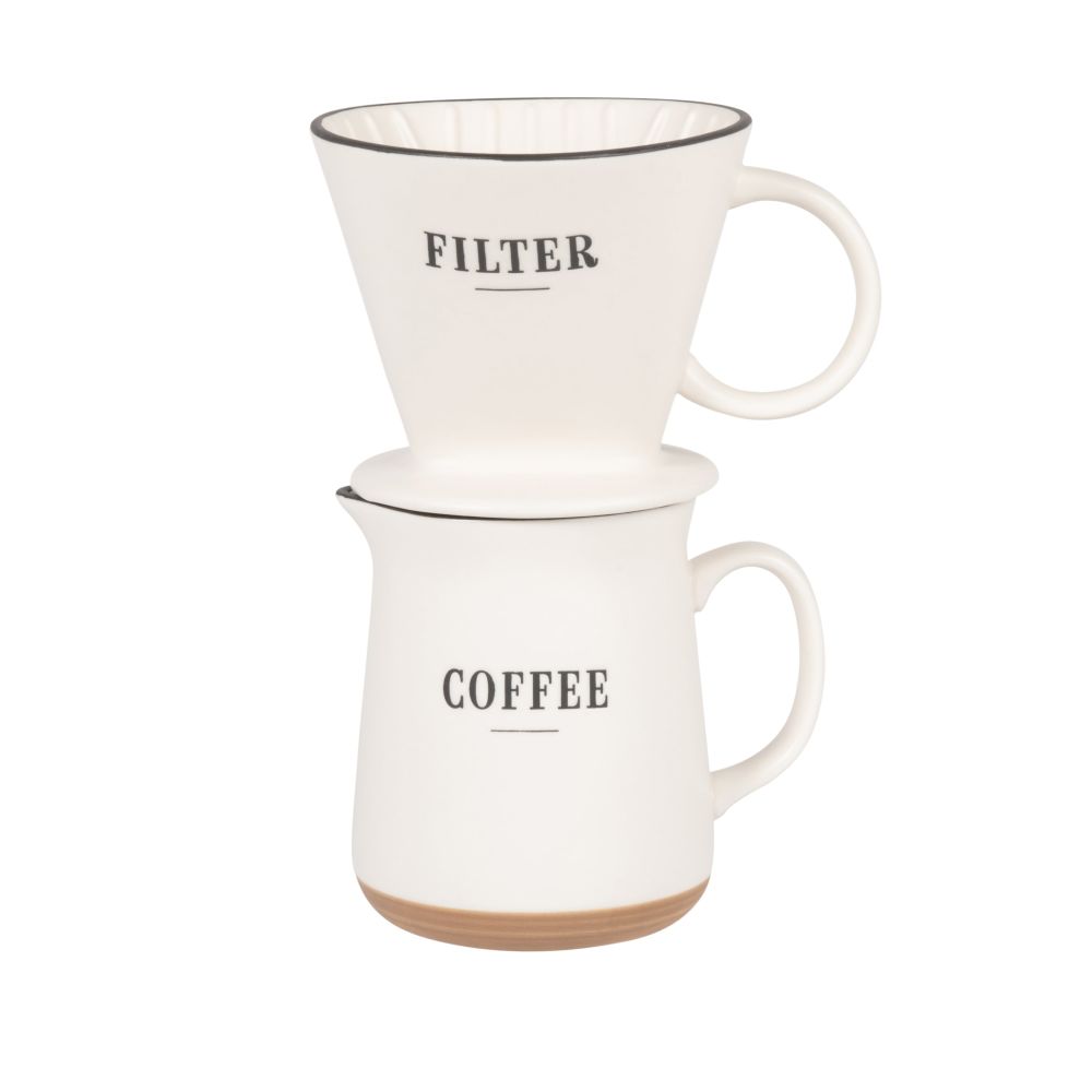 Cafetière en grès blanc et noir (photo) Cafetière en grès blanc et noir