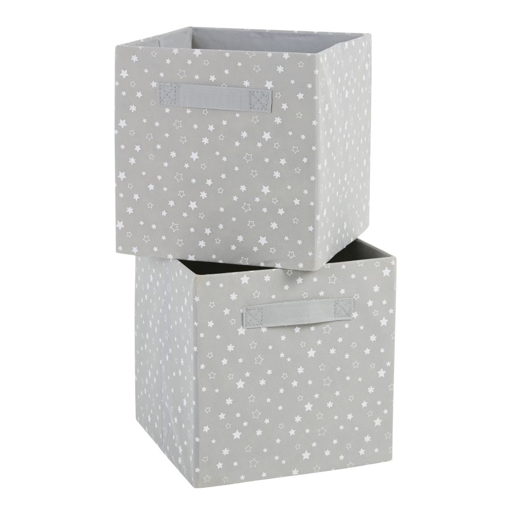 Caisses de rangement grises imprimé étoiles blanches (x2) (photo) Caisses de rangement grises imprimé étoiles blanches (x2)