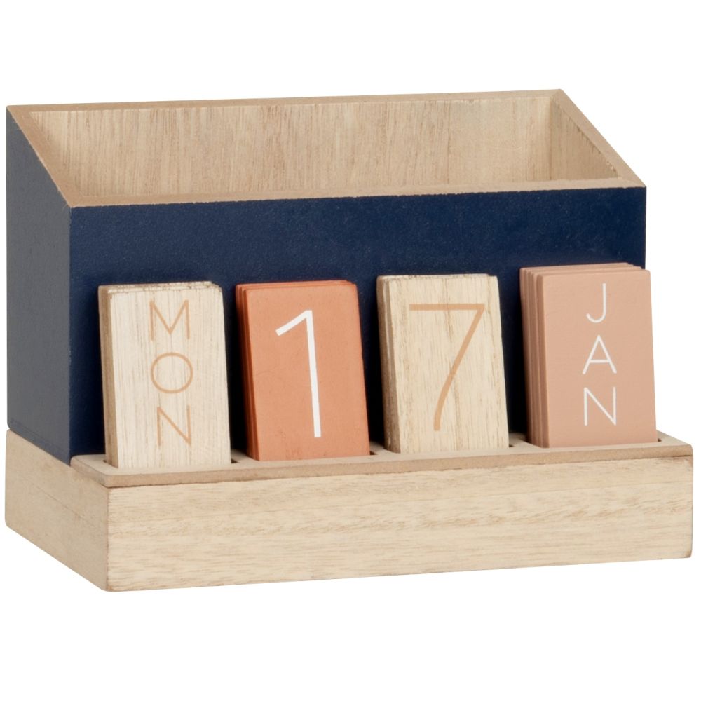 Calendrier perpétuel bleu, terracotta et beige 16x12 cm Calendrier perpétuel bleu, terracotta et beige 16x12 cm