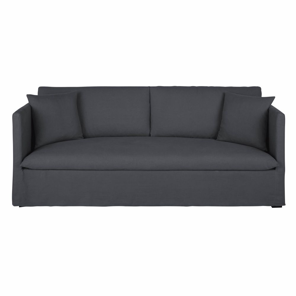 Canapé 3/4 places en lin gris anthracite Canapé 3/4 places en lin gris anthracite