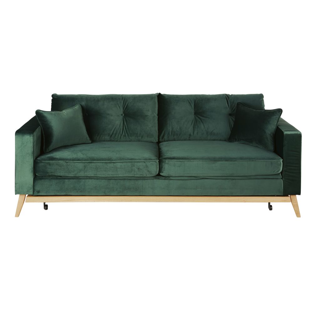 Canapé convertible style scandinave 3/4 places en velours vert Canapé convertible style scandinave 3/4 places en velours vert