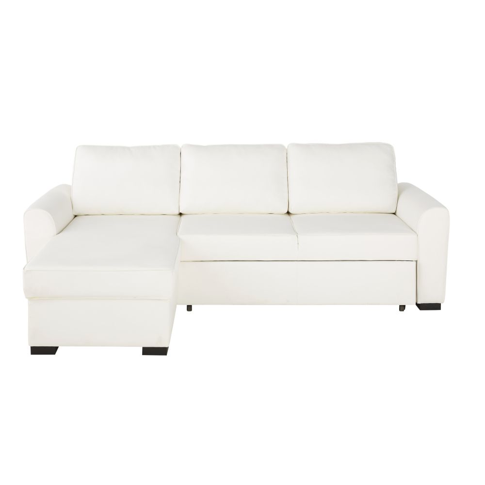 Canapé d'angle convertible 4 places en textile enduit blanc