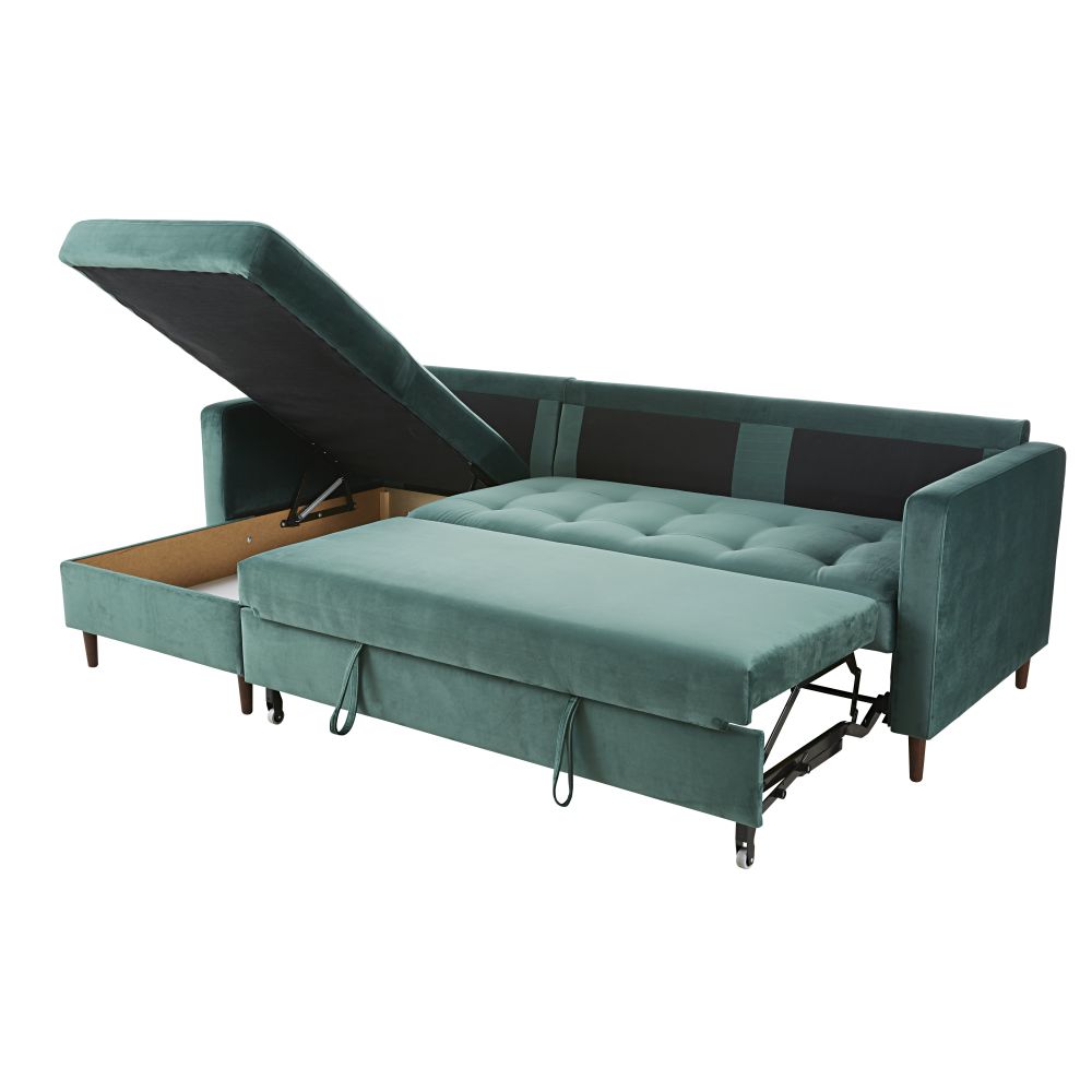 OLIVIA - Canapé convertible angle 4 places - Tissu velours  vert - Vue supplémentaire 3