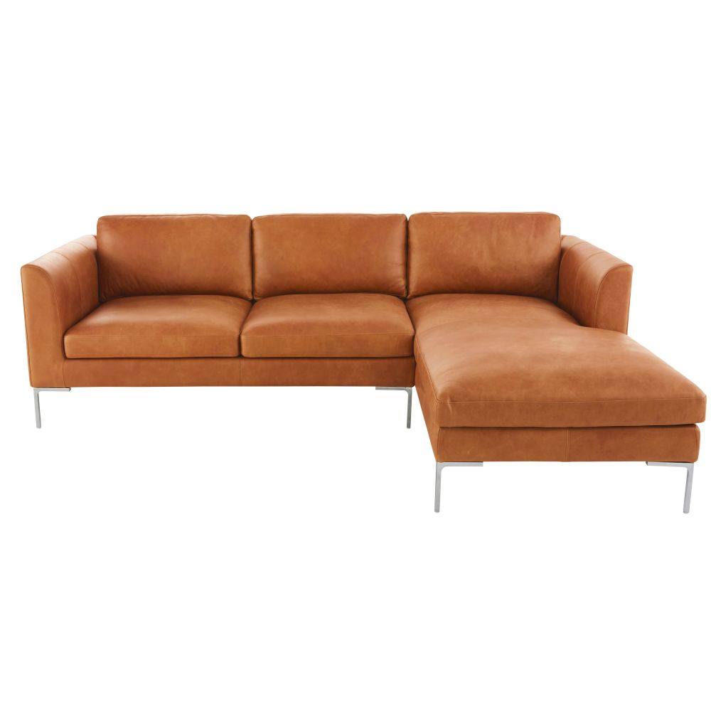 Canapé d'angle droit 4 places en cuir camel Canapé d'angle droit 4 places en cuir camel