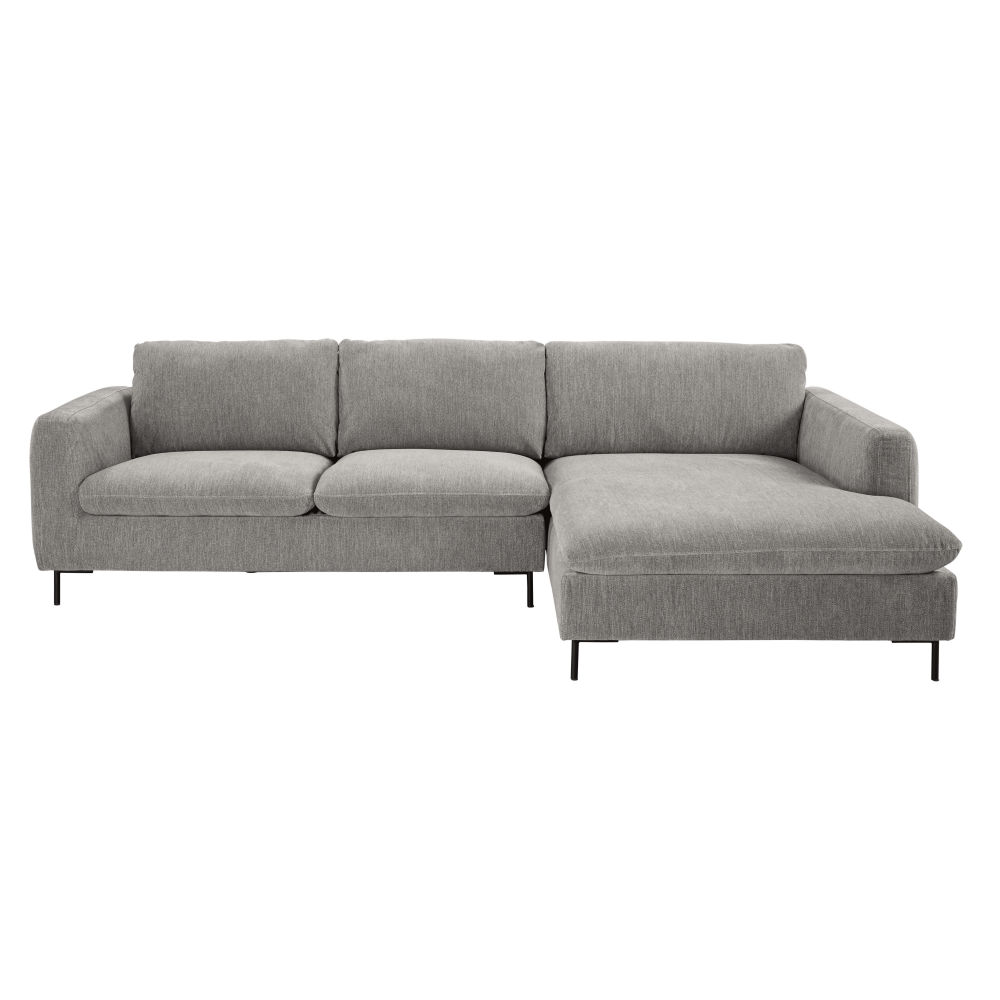 Canapé d'angle droit 5 places gris chiné
