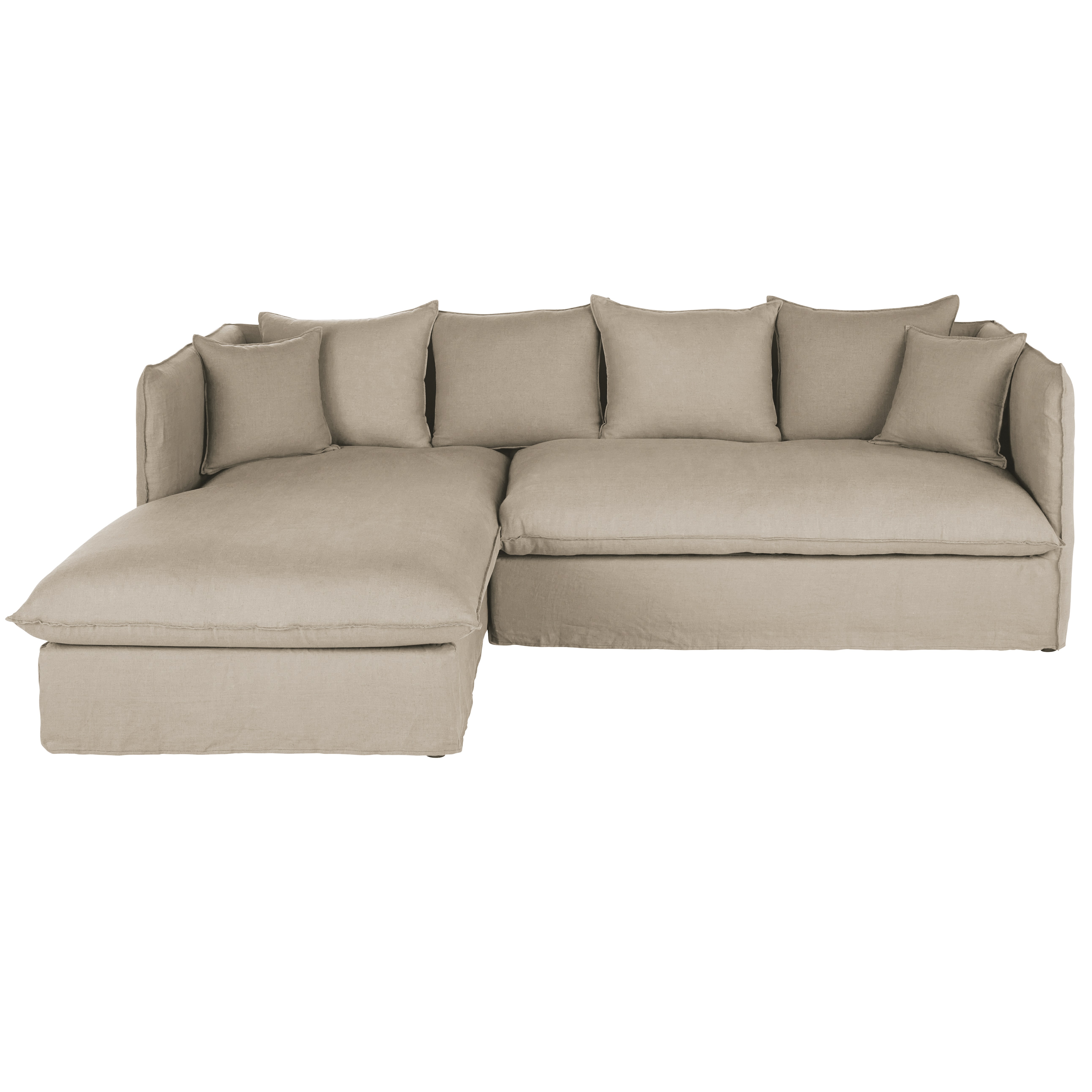 Canapé d’angle gauche 3/4 places en lin froissé beige ficelle