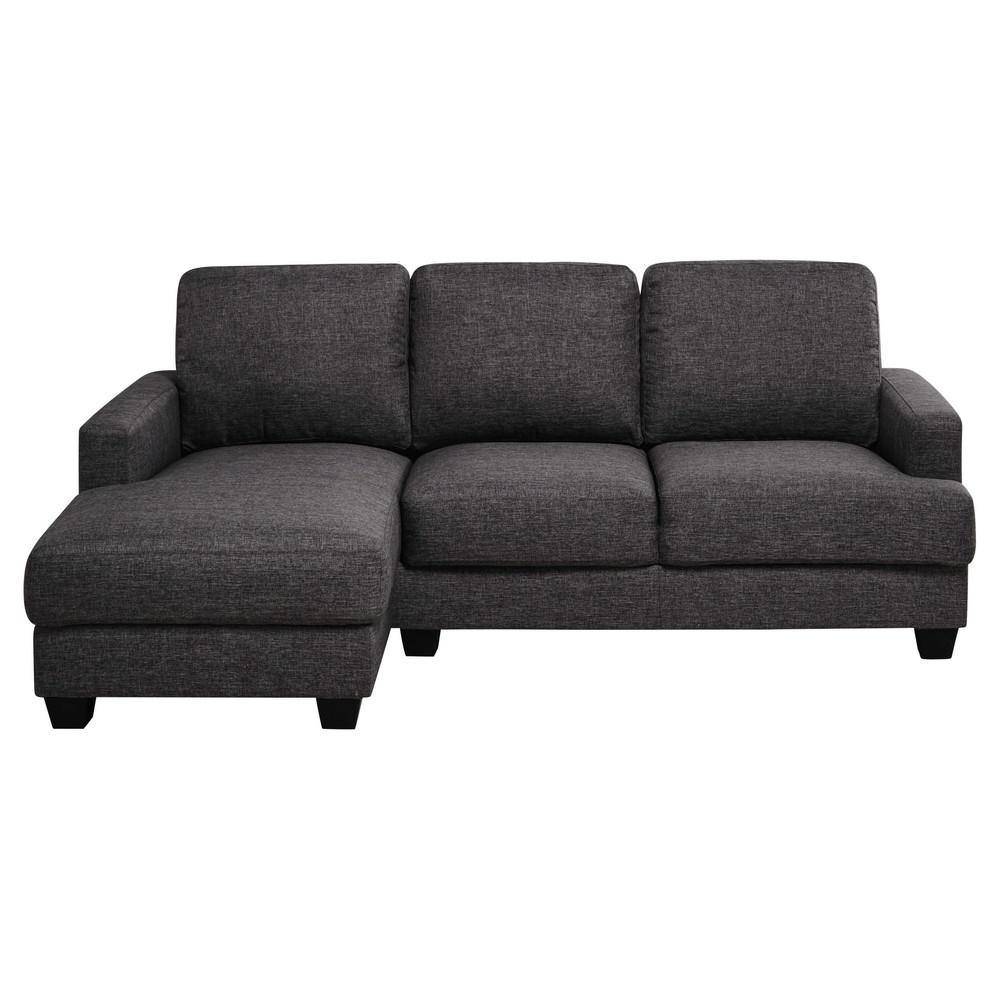 Canapé d'angle gauche 3/4 places en tissu gris chiné