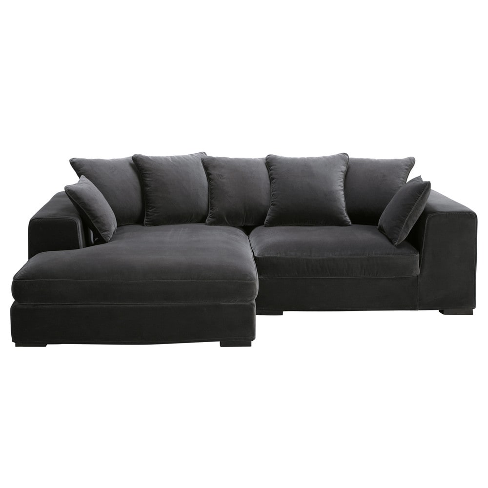 Canapé d'angle gauche 4 places en velours gris