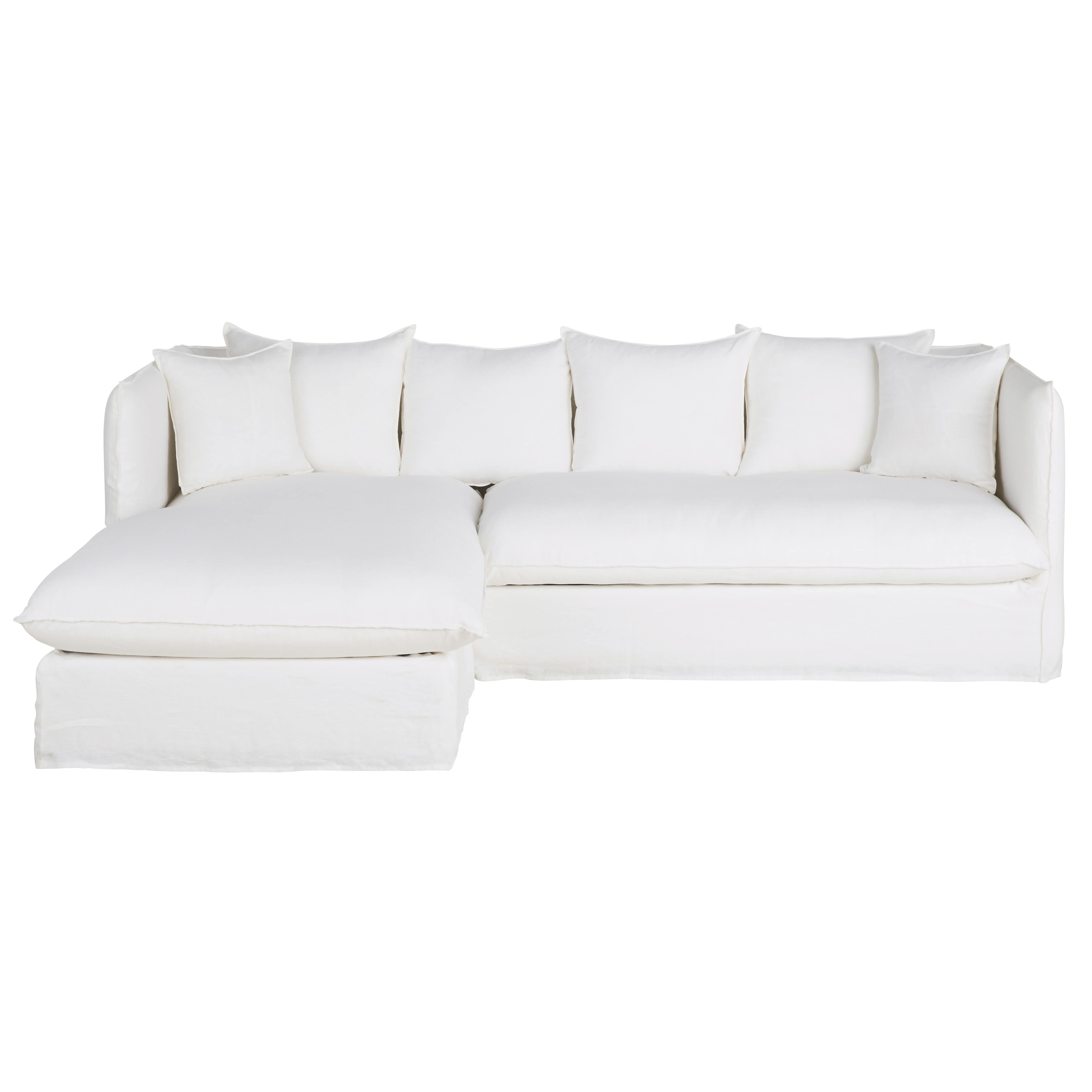Canapé d’angle gauche convertible 3/4 places en lin froissé blanc, matelas 10 cm