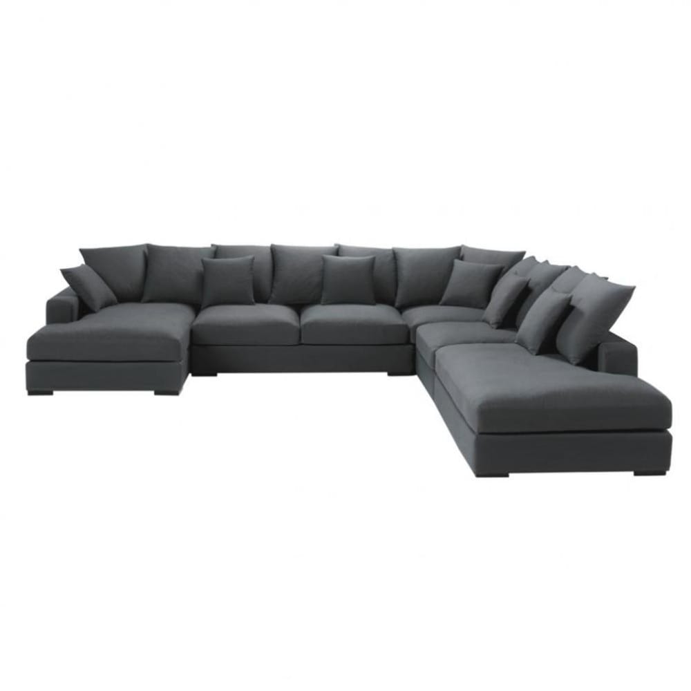Canapé d'angle modulable 7 places en coton gris Canapé d'angle modulable 7 places en coton gris