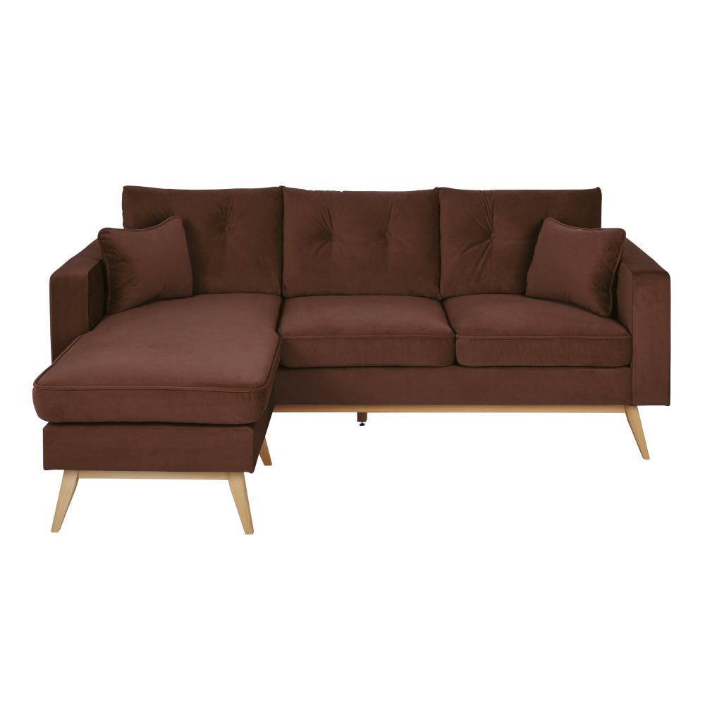 Canapé d'angle style scandinave 4/5 places en velours brun Canapé d'angle style scandinave 4/5 places en velours brun