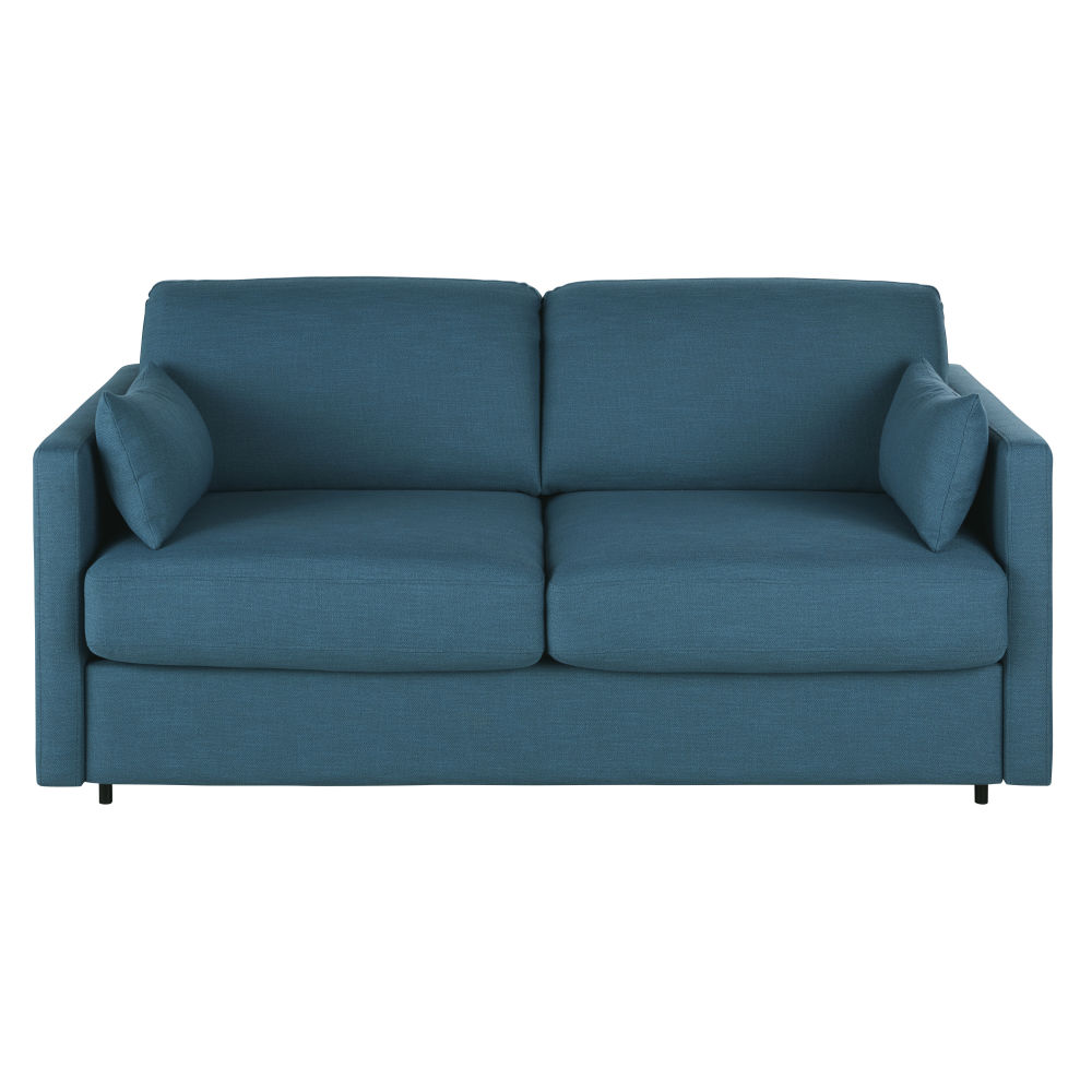 Canapé droit 3 places Bleu Tissu Vintage Confort
