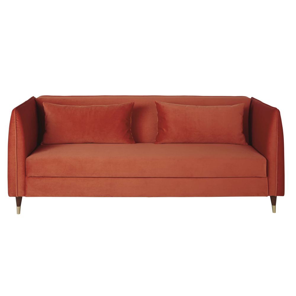 Canapé-lit 3/4 places en velours orange Canapé-lit 3/4 places en velours orange