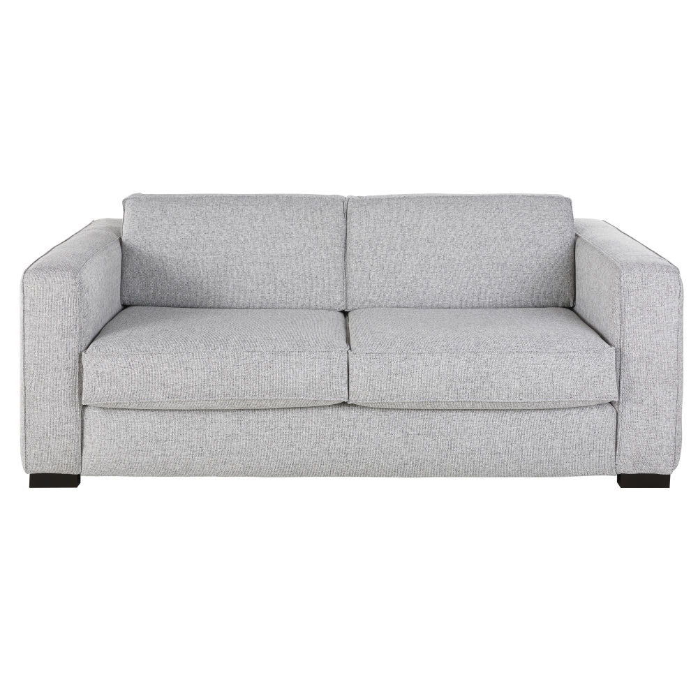 Canapé-lit 3 places gris clair chiné, matelas 14 cm