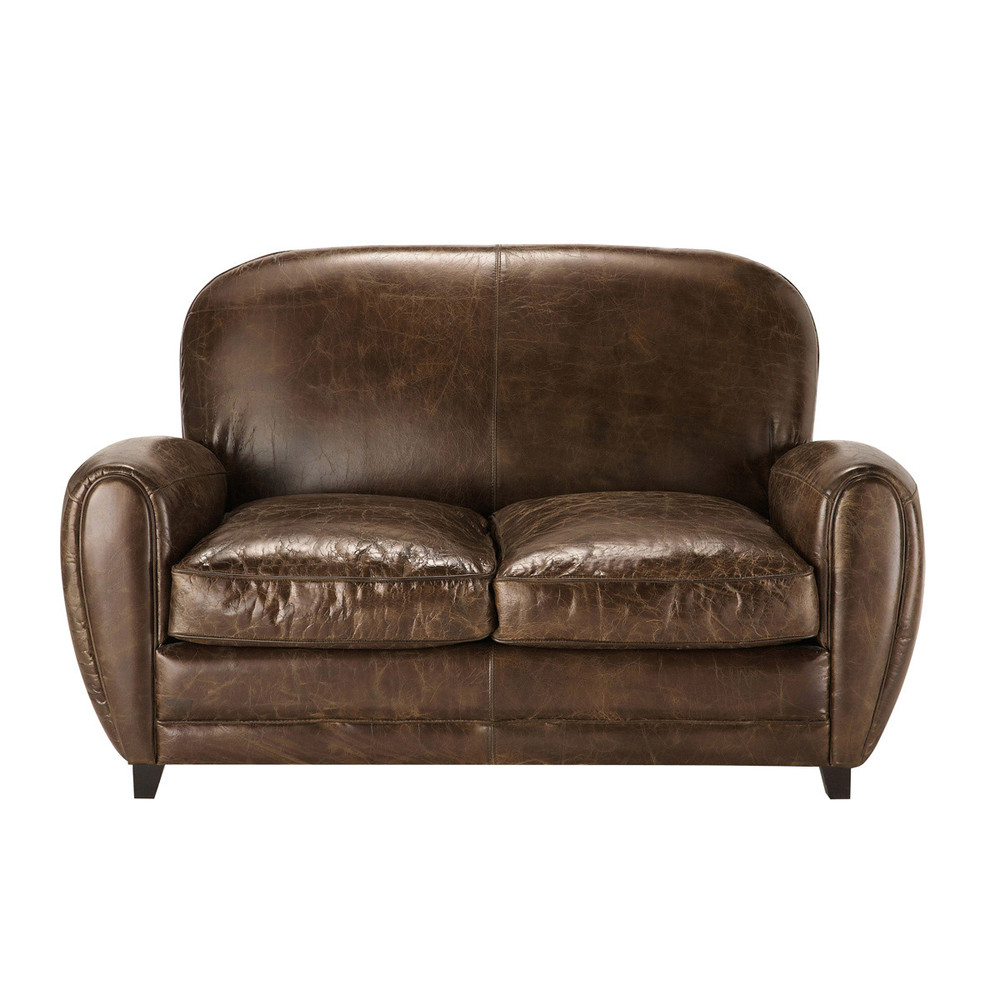 Canapé vintage 2 places en cuir marron Canapé vintage 2 places en cuir marron