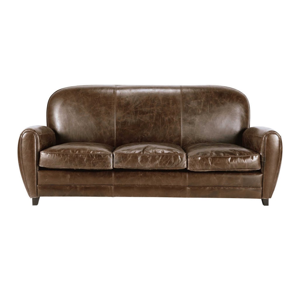 Canapé vintage 3 places en cuir marron Canapé vintage 3 places en cuir marron
