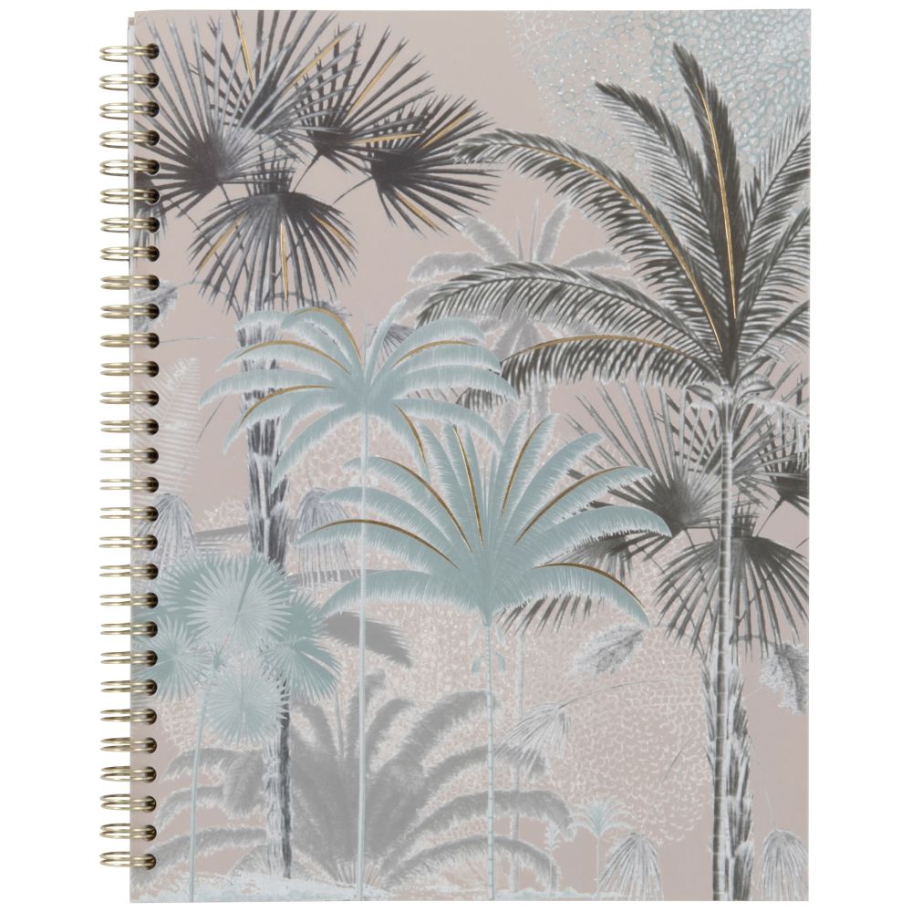 Carnet de notes gris à spirales motif palmiers