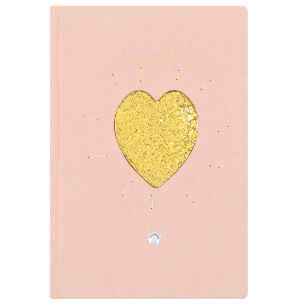 Carnet de notes rose motif cœur à paillettes dorées Carnet de notes rose motif cœur à paillettes dorées