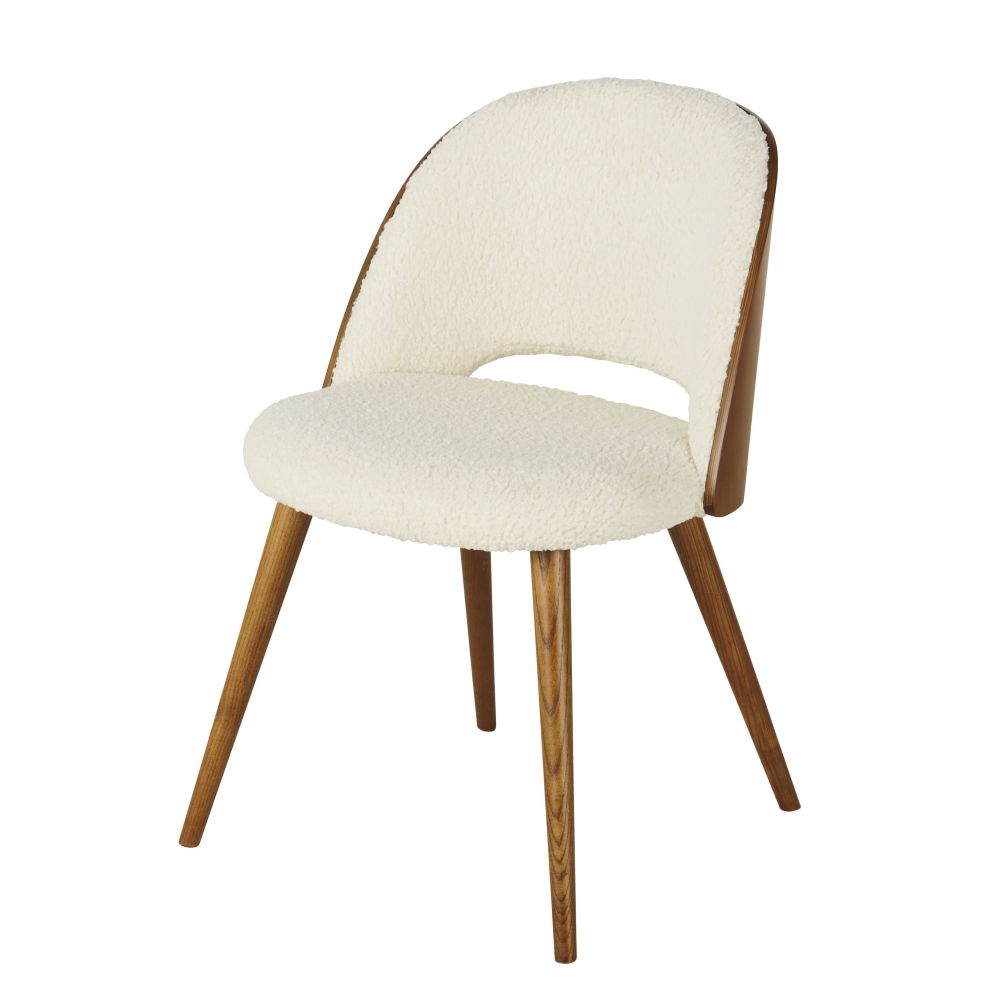 Chaise à bouclettes blanches et bois de chêne