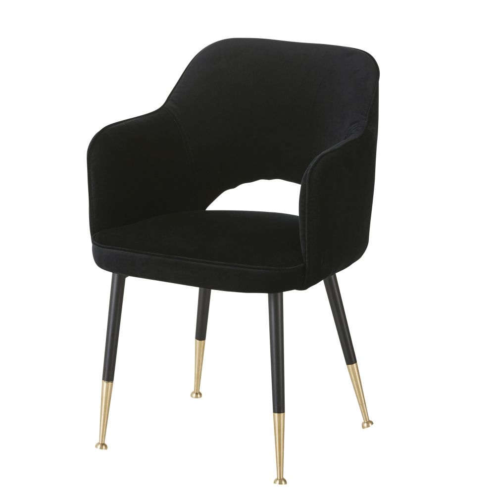 Chaise avec accoudoirs en velours noir (photo) Chaise avec accoudoirs en velours noir