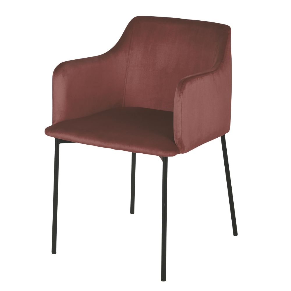 Chaise avec accoudoirs en velours terracotta (photo) Chaise avec accoudoirs en velours terracotta