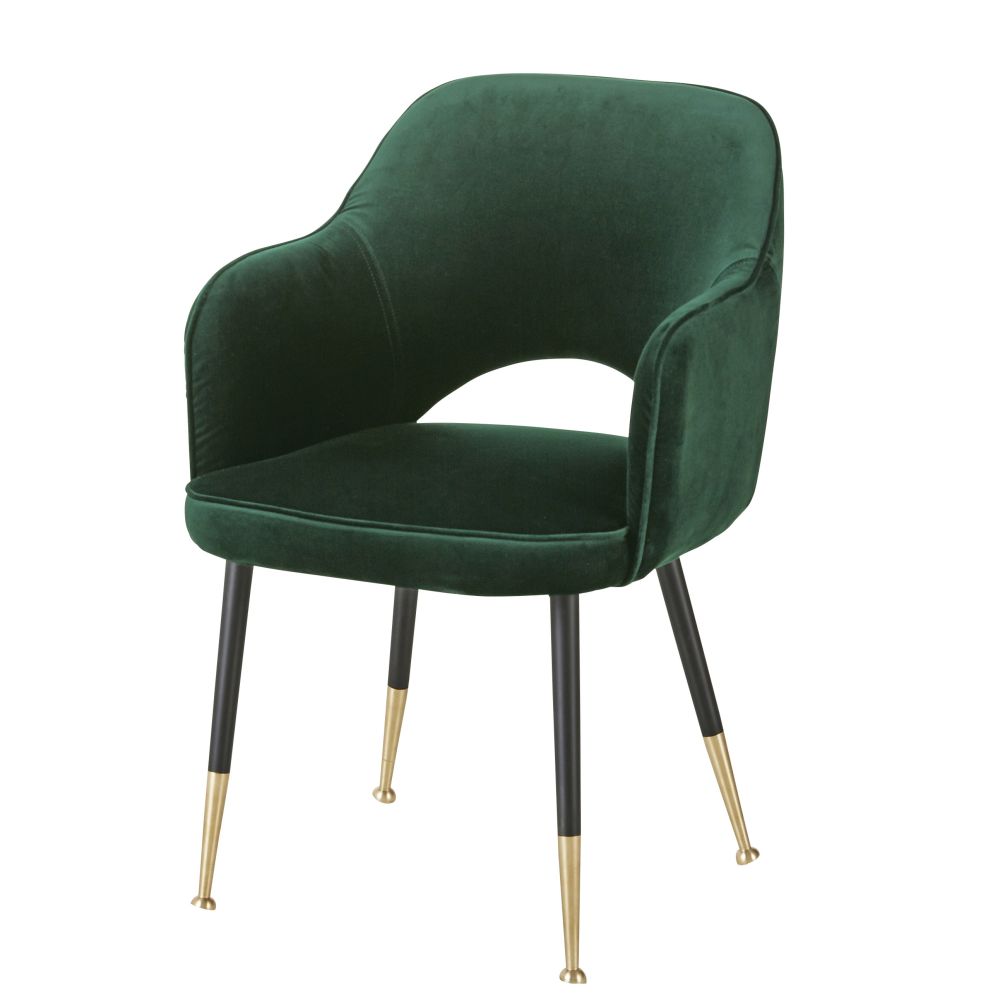 Chaise avec accoudoirs en velours vert foncé (photo) Chaise avec accoudoirs en velours vert foncé