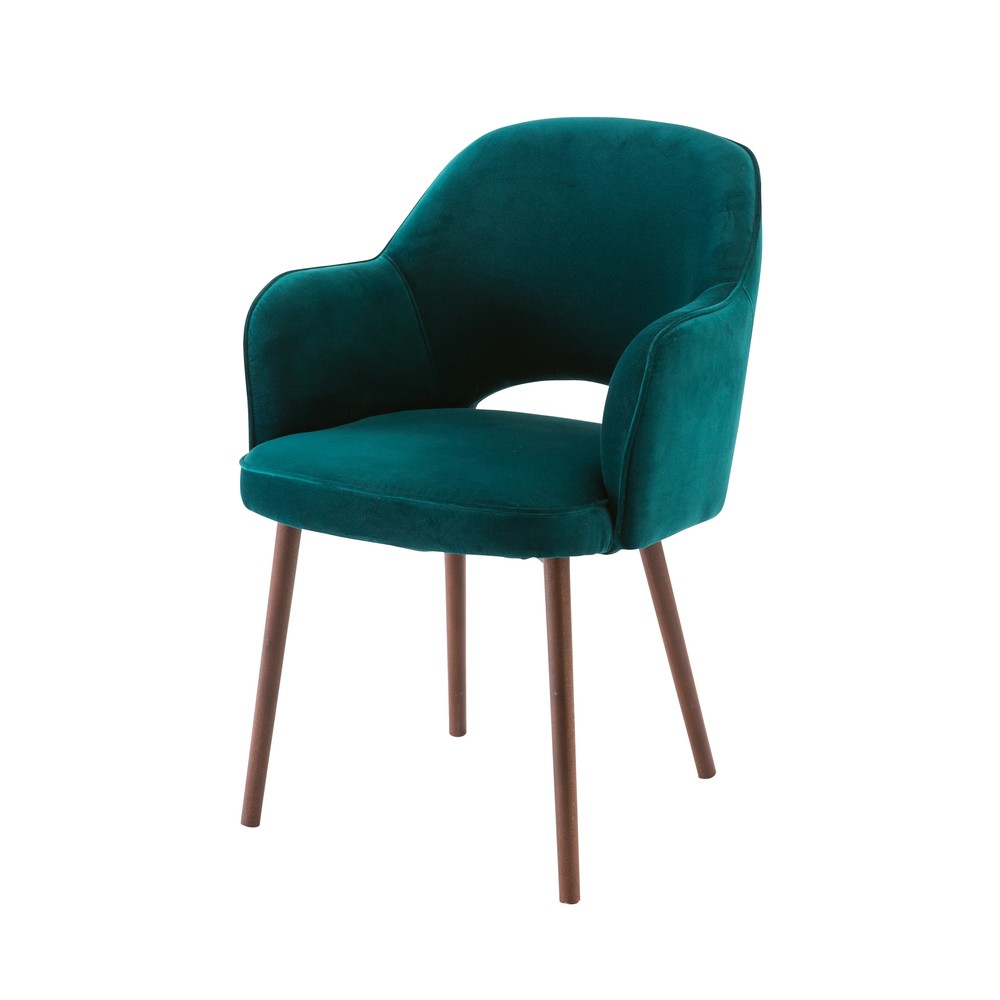 Chaise avec accoudoirs en velours vert sapin (photo) Chaise avec accoudoirs en velours vert sapin