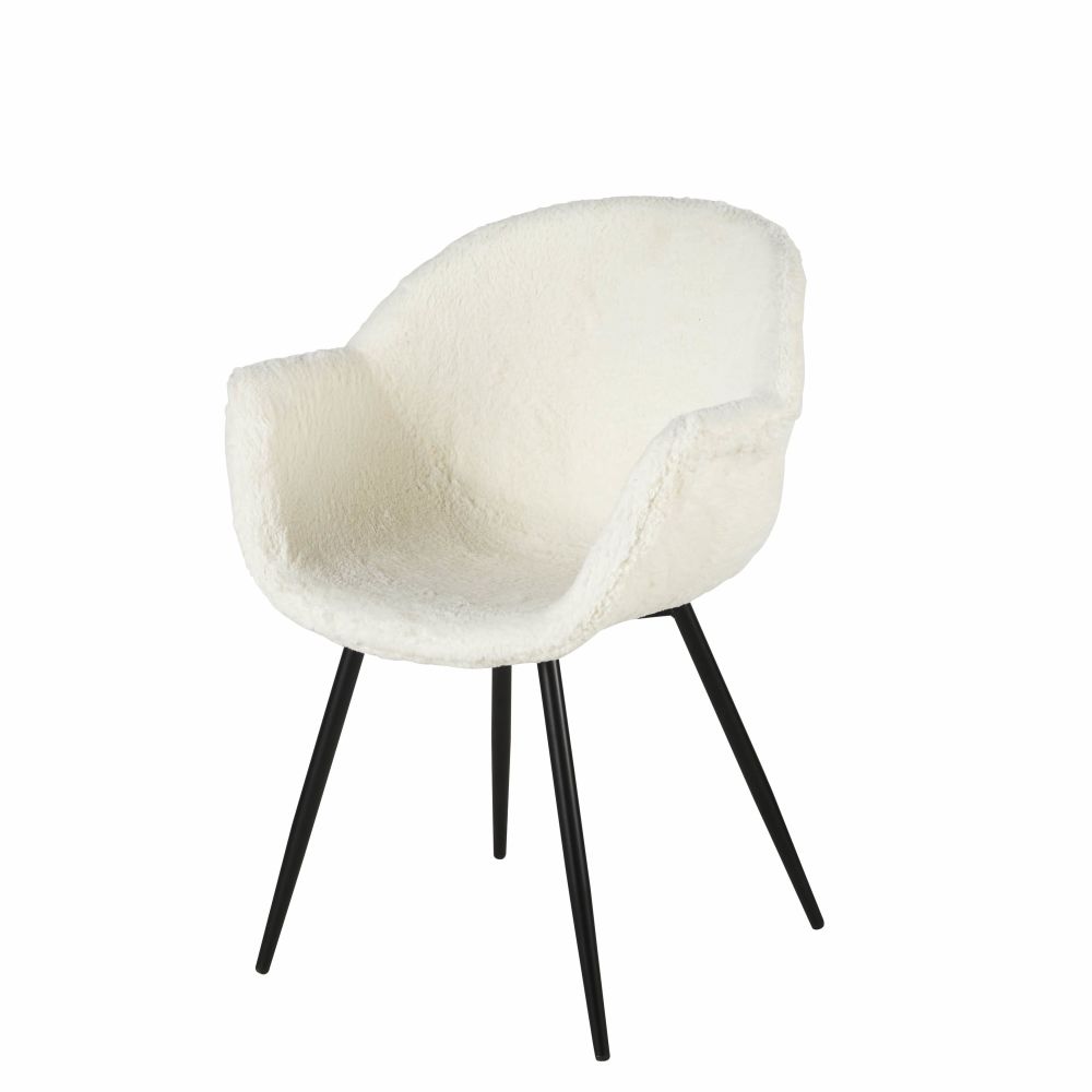 Chaise avec accoudoirs imitation fourrure blanche Chaise avec accoudoirs imitation fourrure blanche