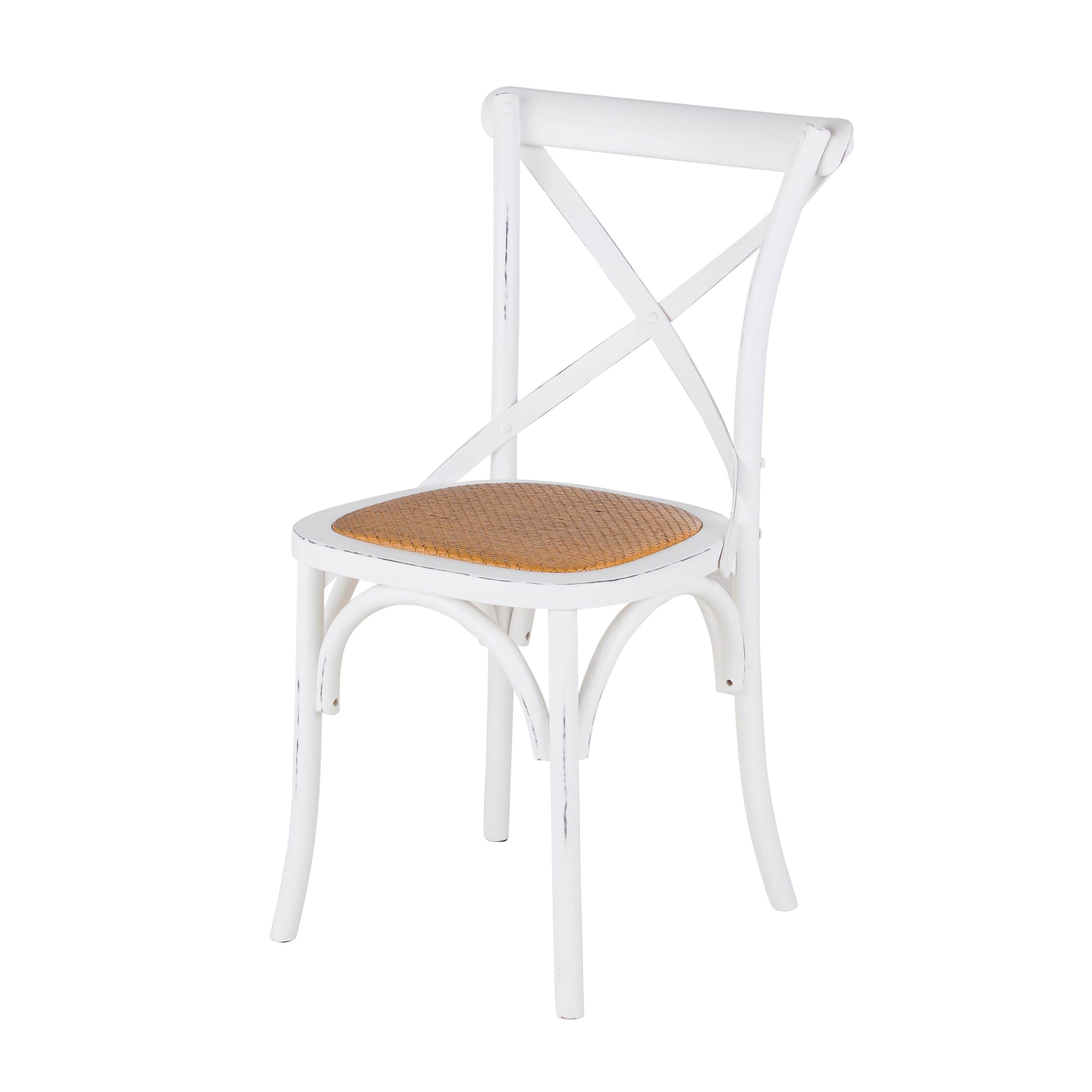 chaise bistrot en rotin et bouleau blanc effet vieilli
