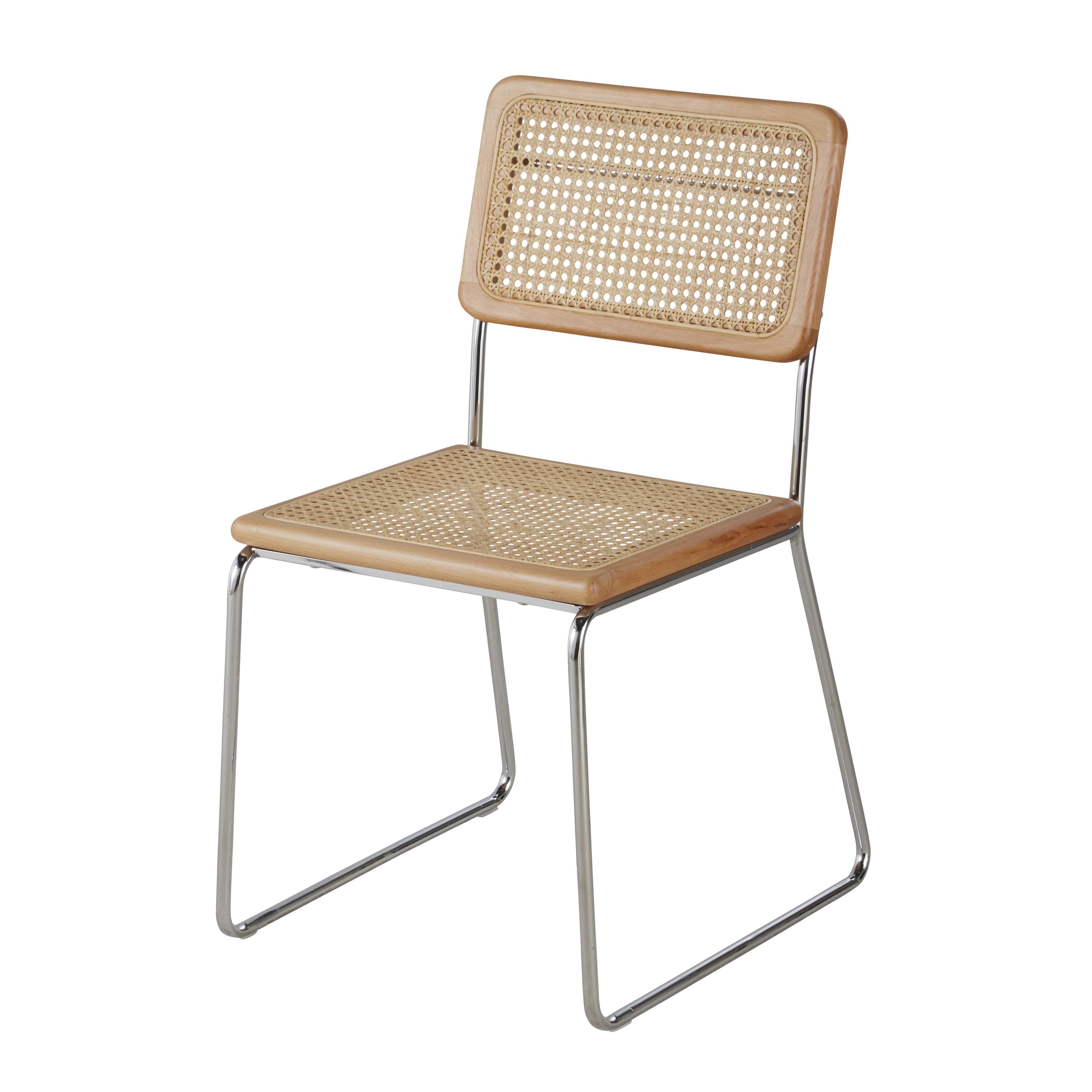 Chaise cannage en rotin et acier argenté