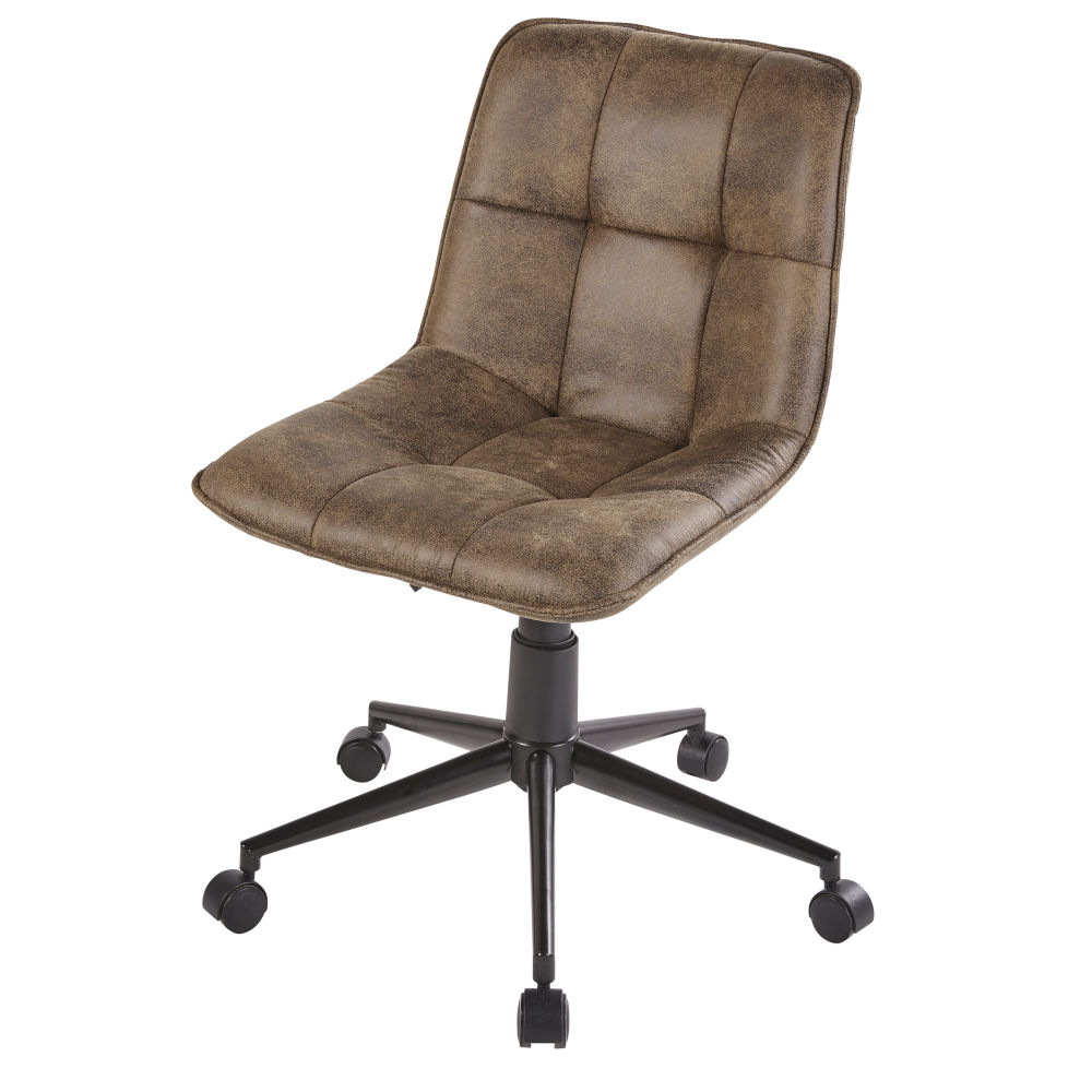 Chaise de bureau à roulettes matelassée marron Chaise de bureau à roulettes matelassée marron
