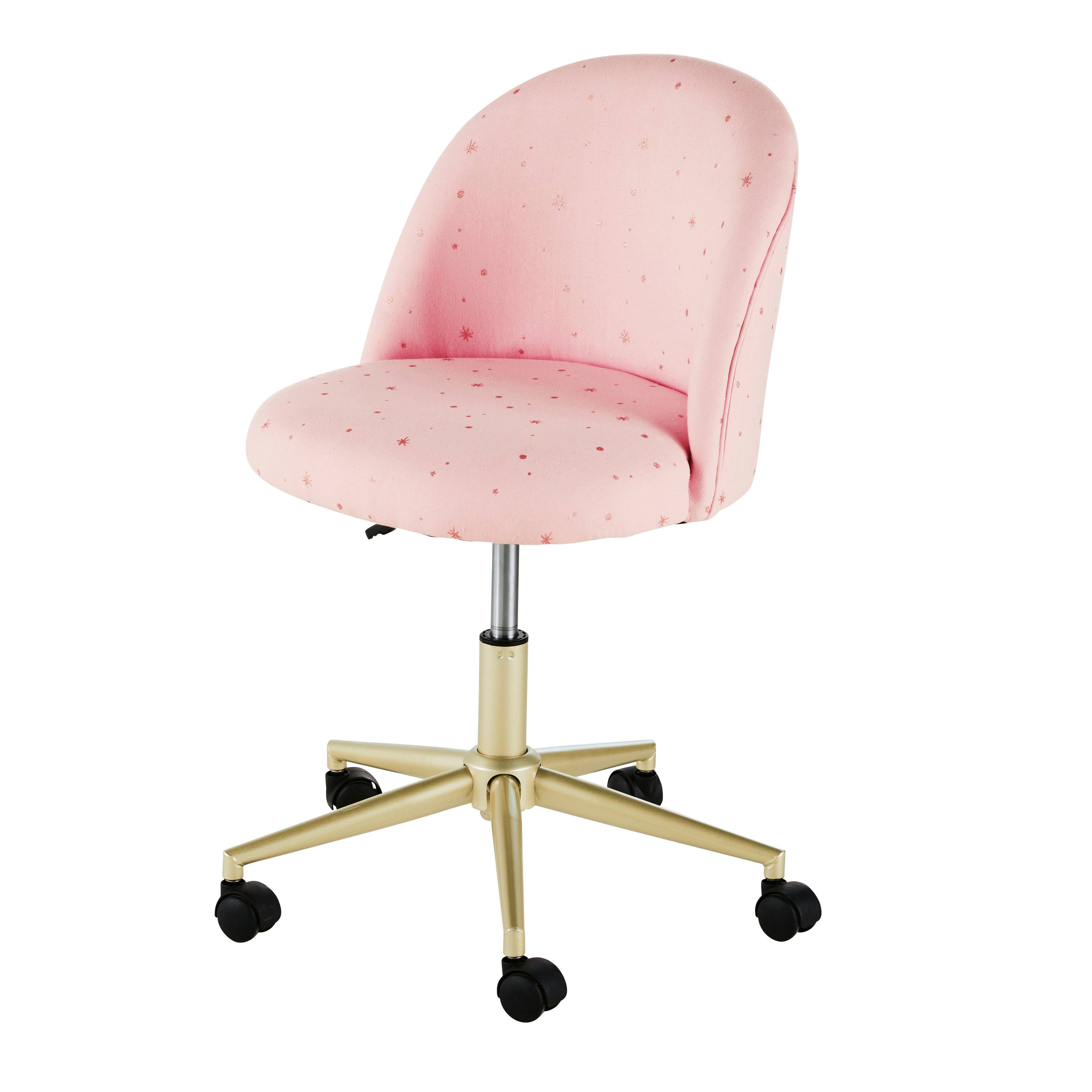 chaise de bureau enfant réglable à roulettes coloris laiton et rose