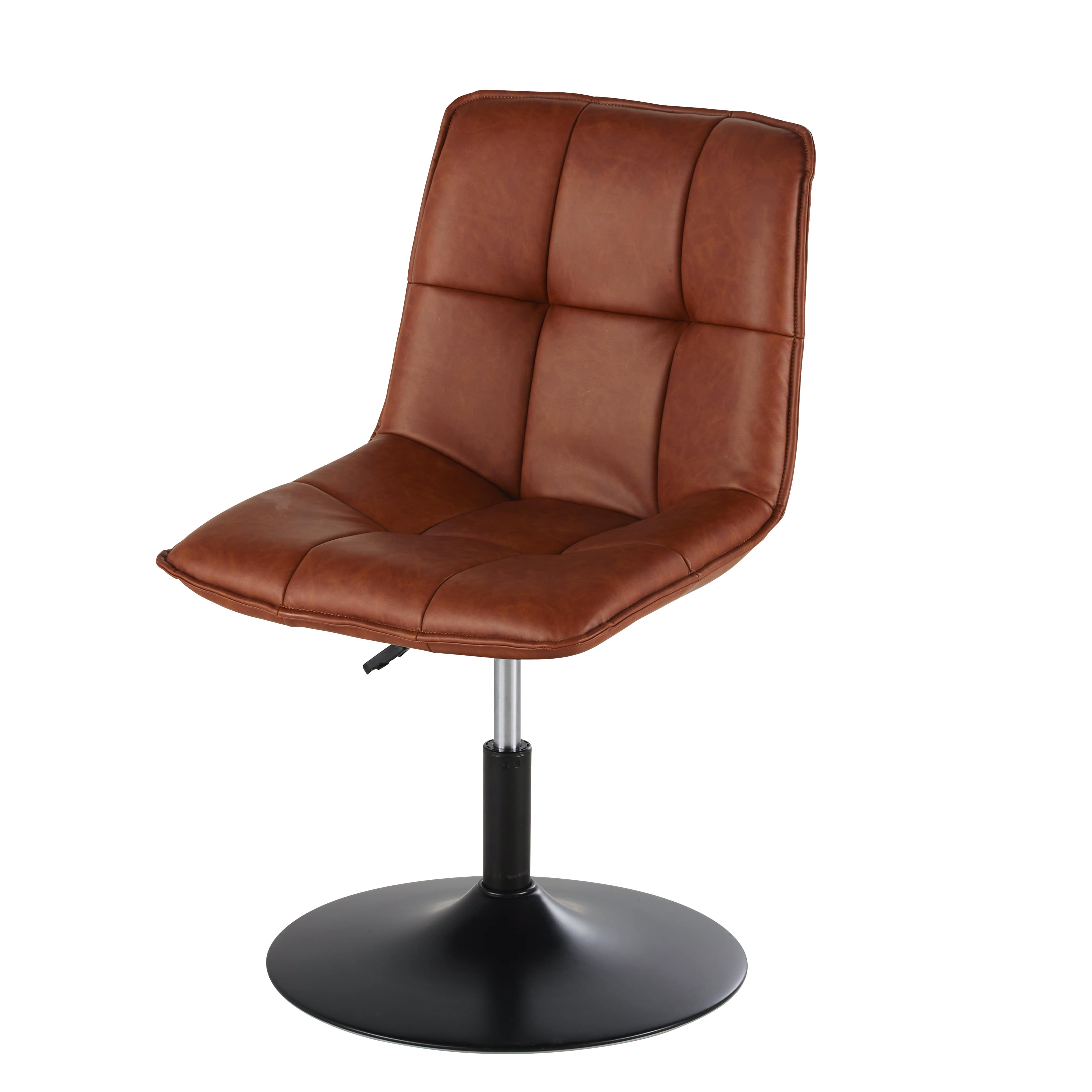 chaise de bureau pivotante réglable marron effet cuir et métal noir