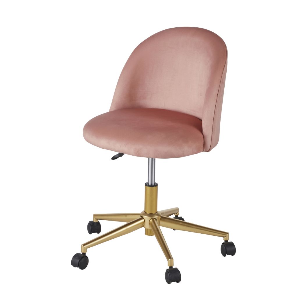 Chaise de bureau vintage à roulettes en velours rose (photo) Chaise de bureau vintage à roulettes en velours rose