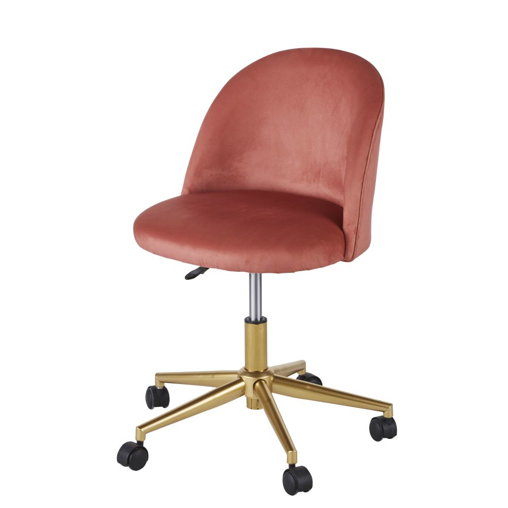Chaise de bureau vintage à roulettes en velours terracotta (photo) Chaise de bureau vintage à roulettes en velours terracotta