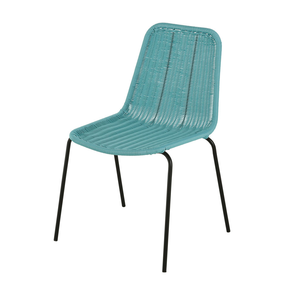 Chaise de jardin en résine bleu turquoise et métal noir (photo) Chaise de jardin en résine bleu turquoise et métal noir