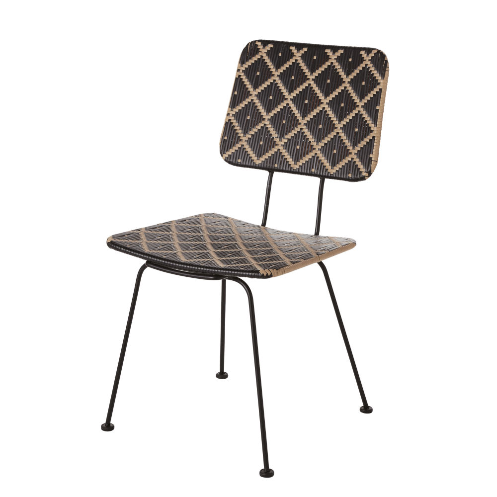 Chaise de jardin en résine motifs coloris noir et imitation rotin (photo) Chaise de jardin en résine motifs coloris noir et imitation rotin
