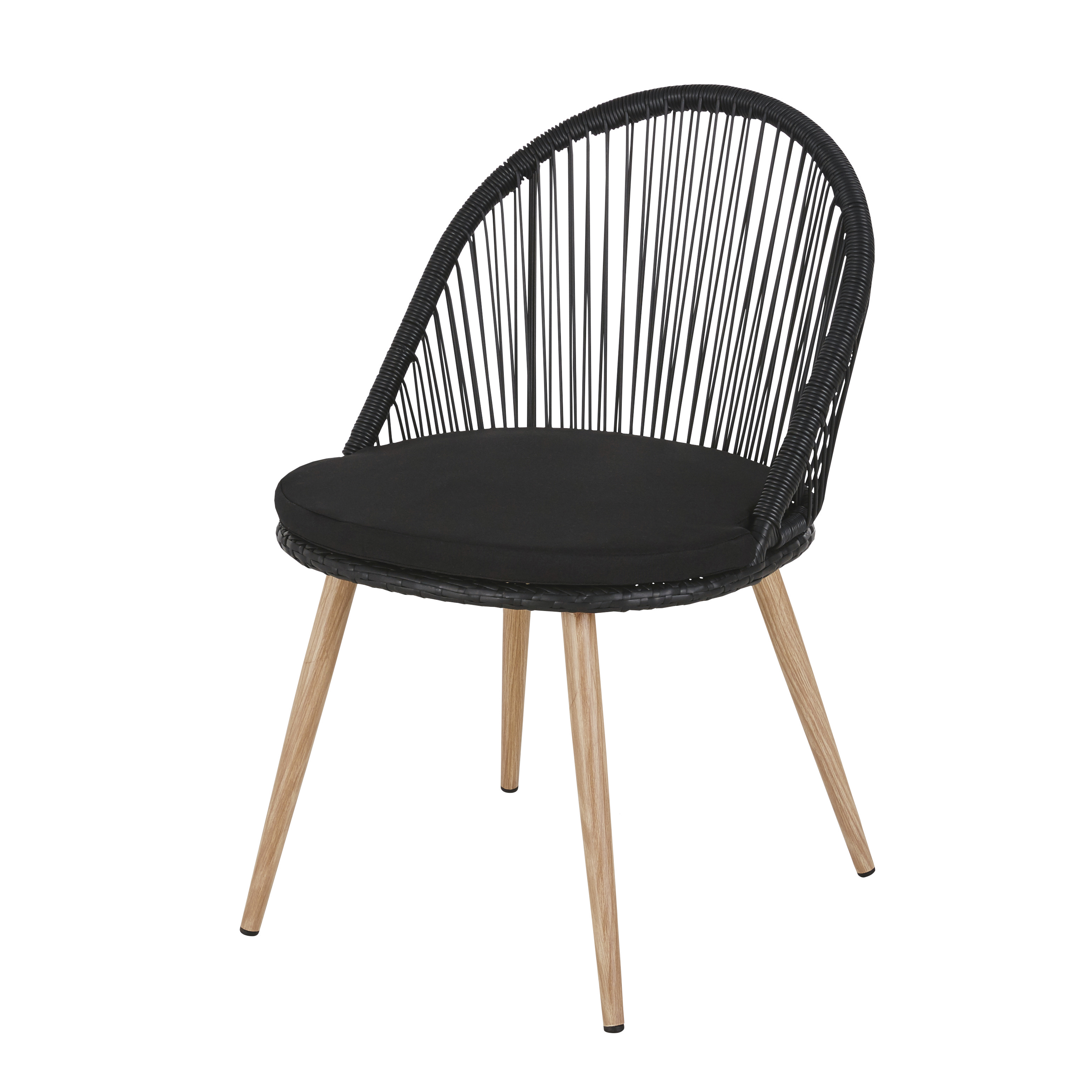 Chaise de jardin en résine tressée recyclée noire et métal imitation bois