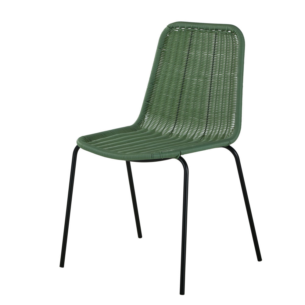 Chaise de jardin en résine vert kaki et métal noir