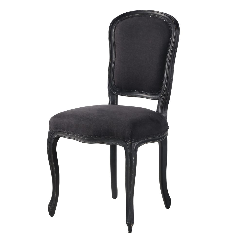 Chaise en lin gris anthracite, jute et peuplier Chaise en lin gris anthracite, jute et peuplier