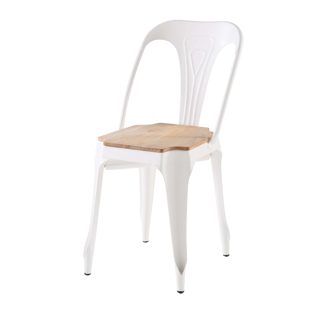 Chaise en métal blanc et manguier Chaise en métal blanc et manguier