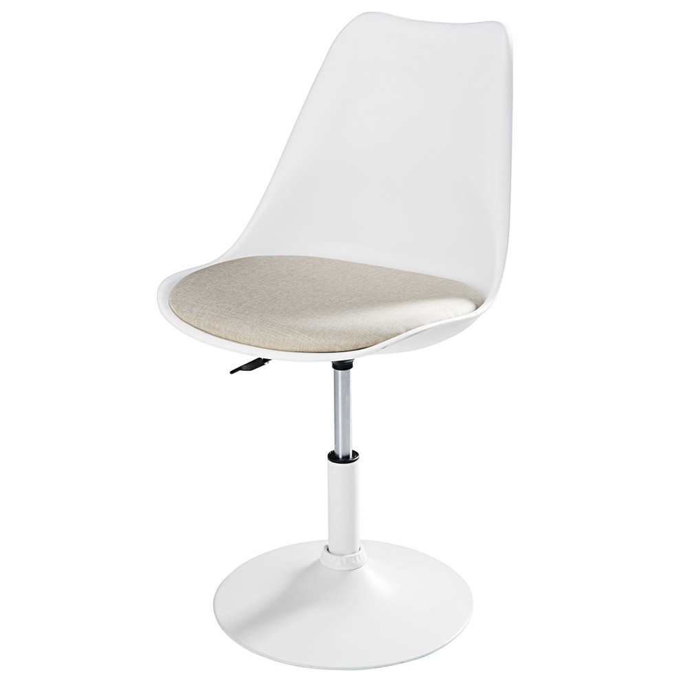 Chaise en métal blanc mat et tissu beige Chaise en métal blanc mat et tissu beige